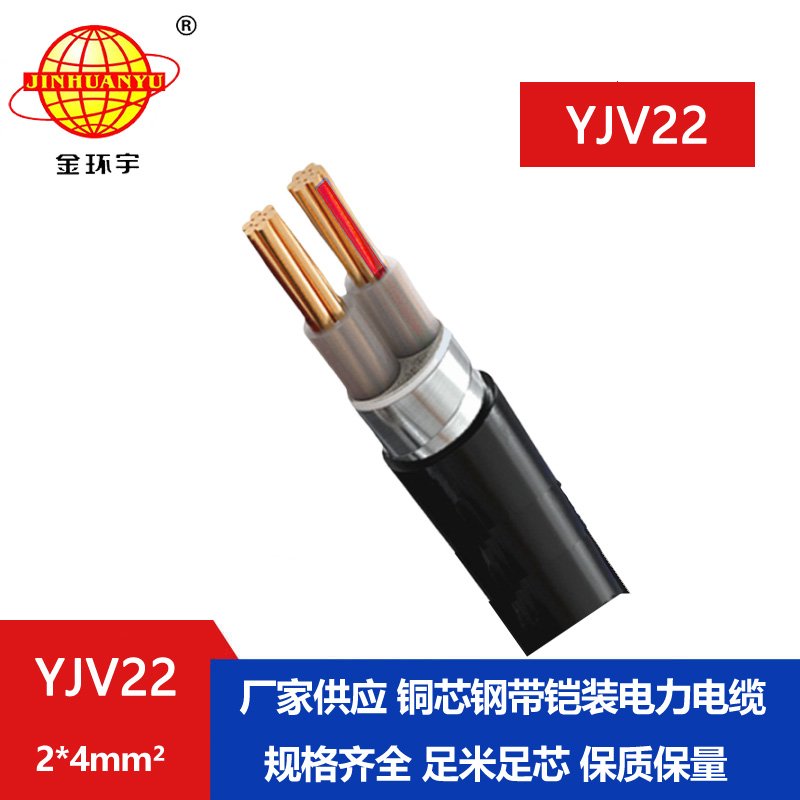 金环宇电线电缆 铜芯 铠装电力电缆YJV22 2X4平方 工程电缆