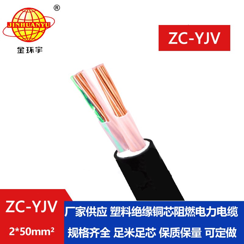 金环宇电线电缆 电力电缆yjv  ZC-YJV 2X50平方 阻燃