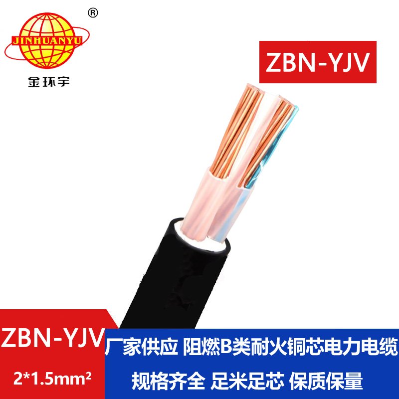 金环宇电线电缆 铜芯阻燃耐火YJV电缆ZBN-YJV 2X1.